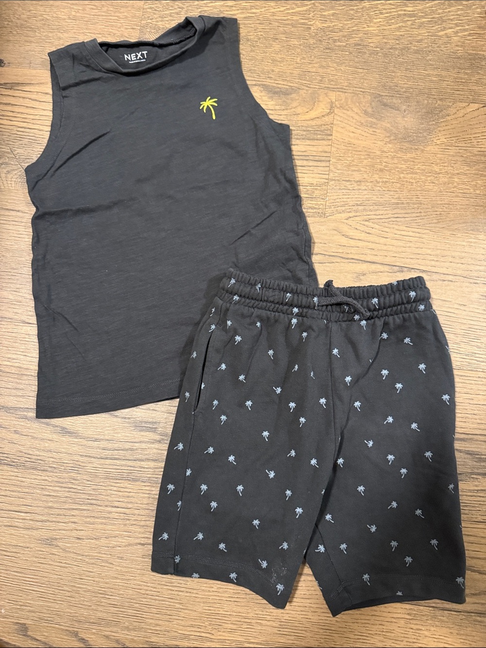 next Black Tank & Palm-Print Shorts Set with Yellow Palm Logo